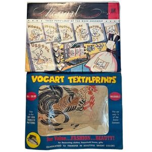 Vogart Vintage Hot Iron Transfers #104 "Busy Pups" & "Roosters" Lot of 2